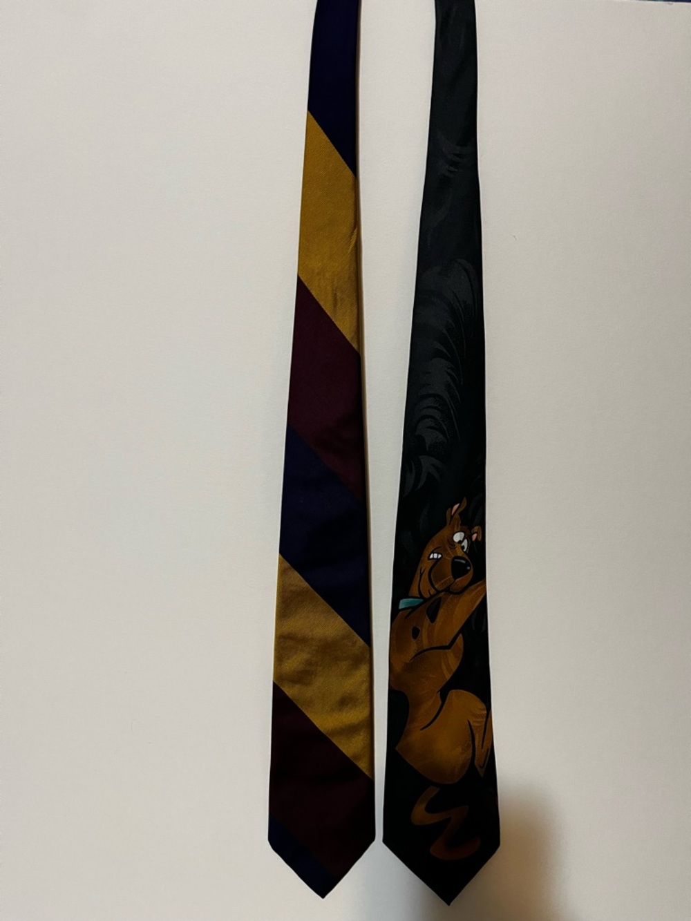 Novelty Black Scooby-Doo Tie and Gold/Burgundy Striped Tie - Men’s Accessories